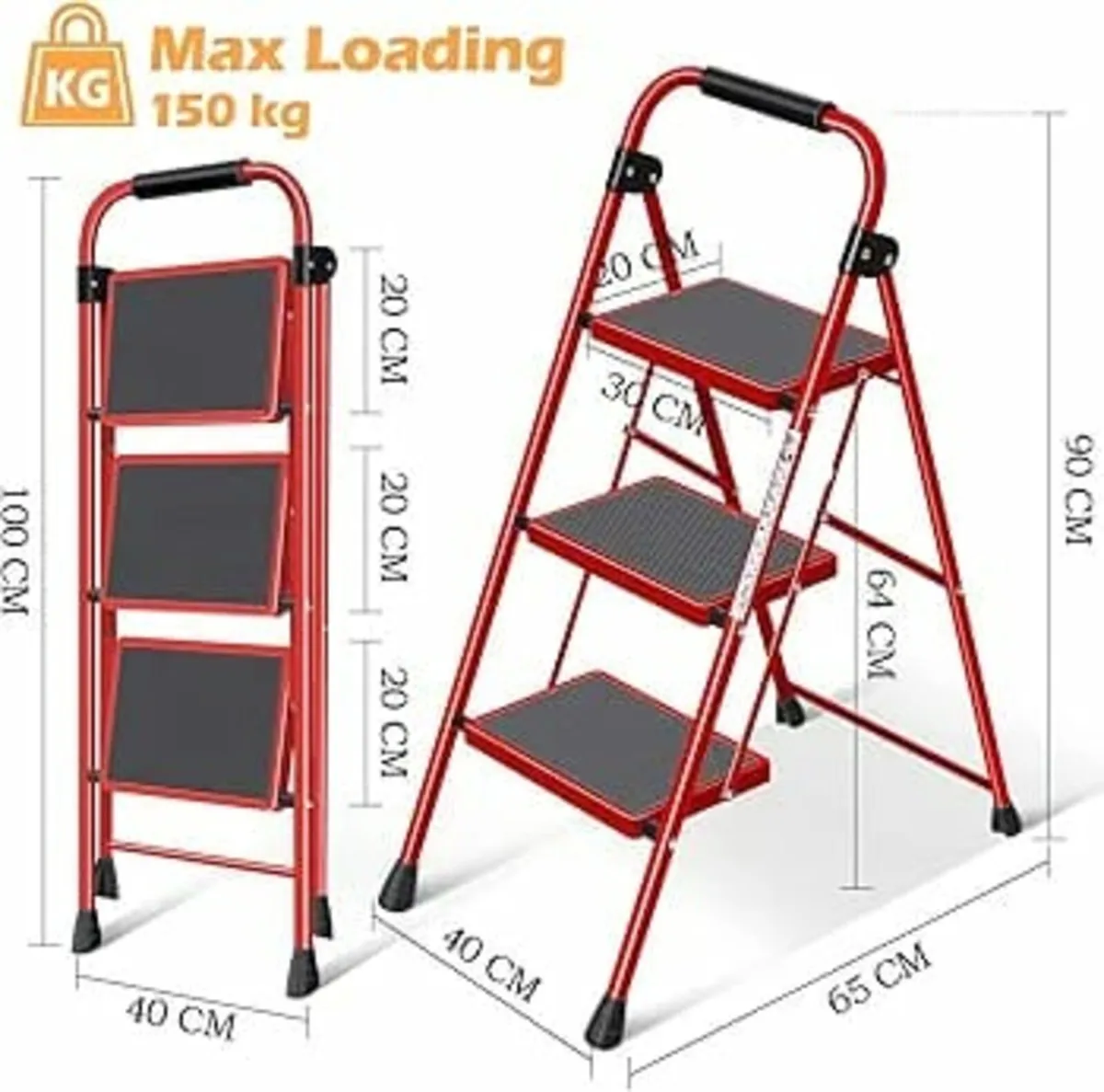 3 Step Ladder, Folding Ladder with Non-Slip and Wi - Image 3