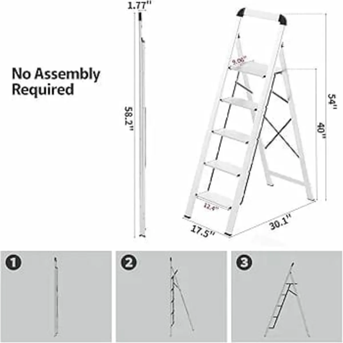 5 Steps, Folding Step Ladder with Handrail, Non-Sl - Image 2