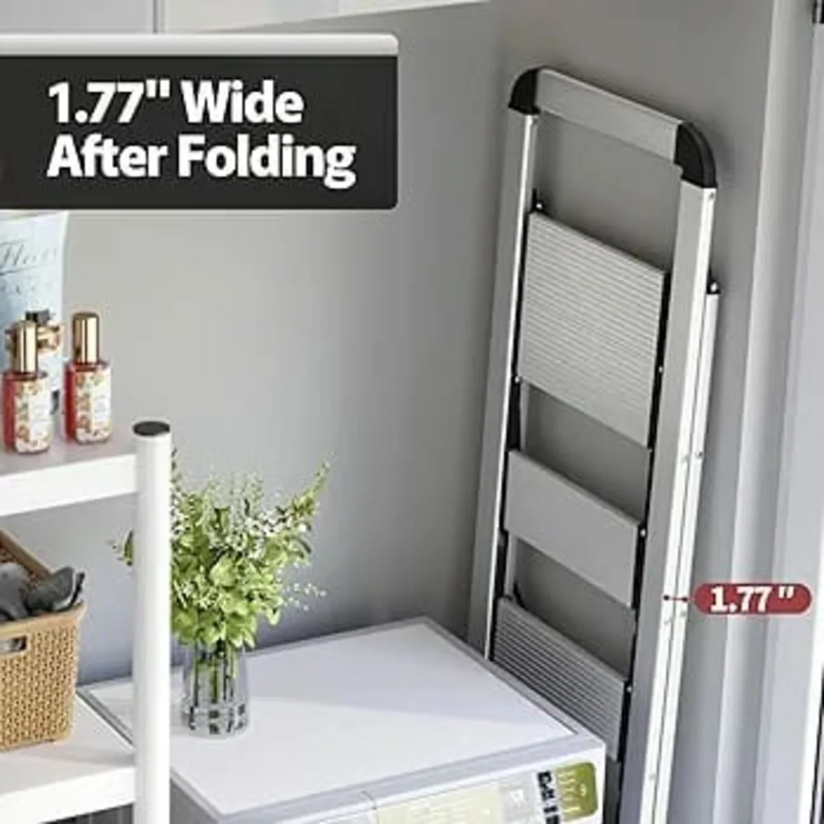 5 Steps, Folding Step Ladder with Handrail, Non-Sl - Image 3