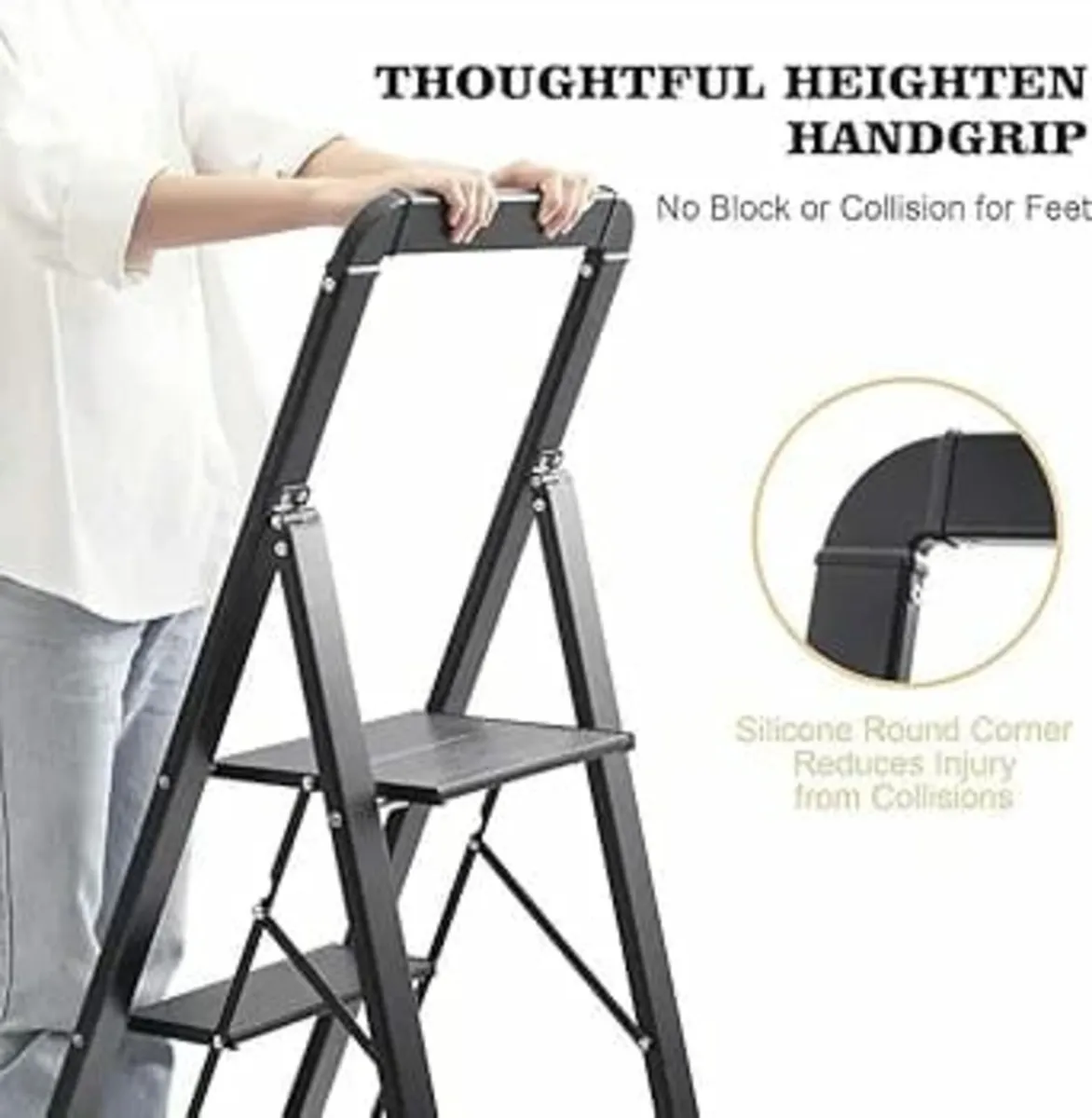 Step Ladder, 5 Steps, Folding Step Ladder with Han - Image 2