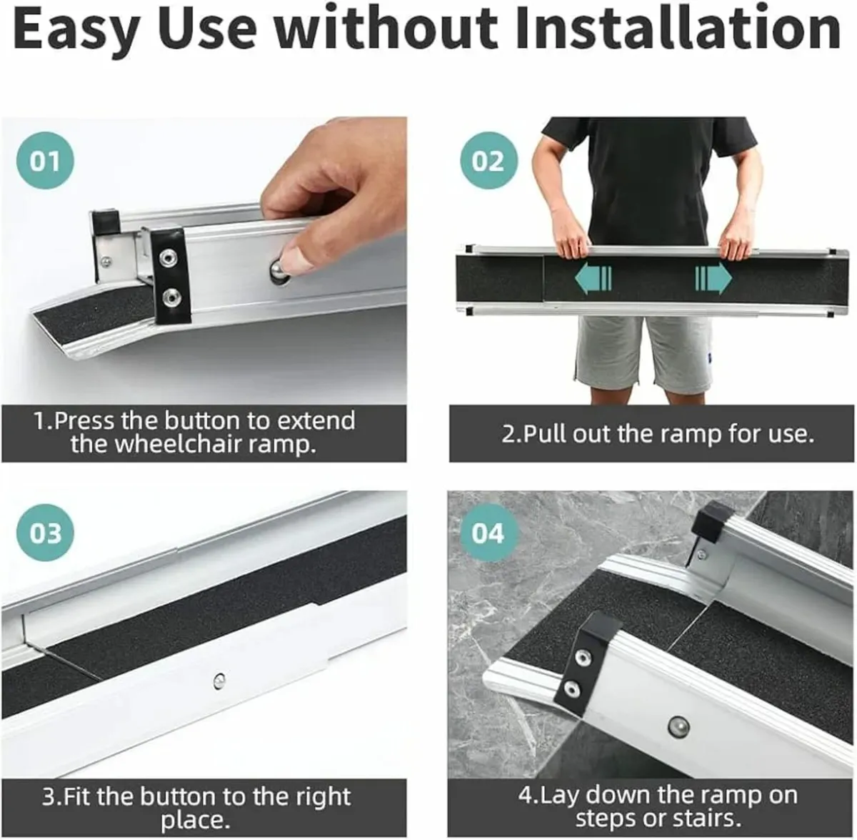2PCS Telescopic Wheelchair Ramps 5FT, gardhom Port - Image 2