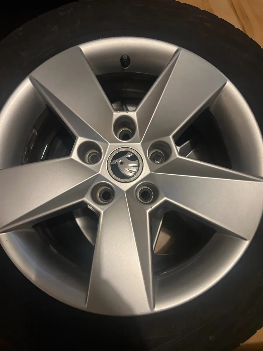 16” Skoda Alloys 5x112 with 4 good tyres - Image 2