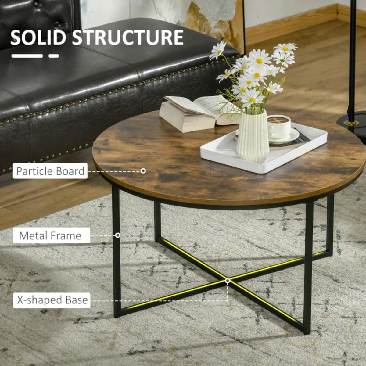 Round Coffee Table, Industrial Side Table with Met - Image 4