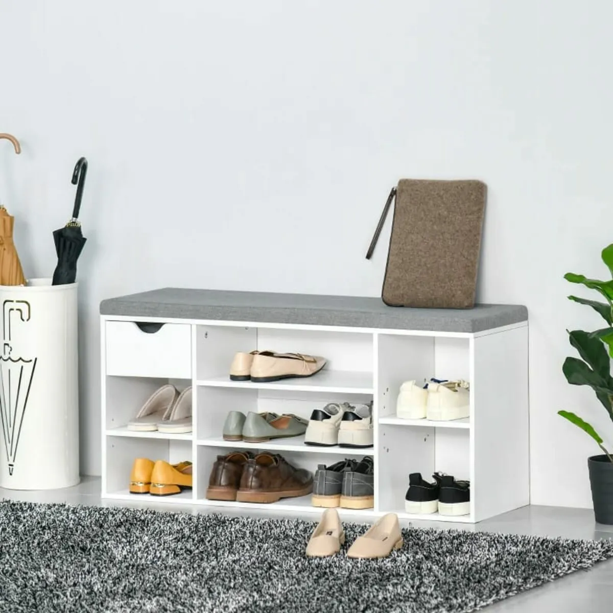 Shoe Bench with Seat Cushion Shoe Storage Cabinet - Image 3
