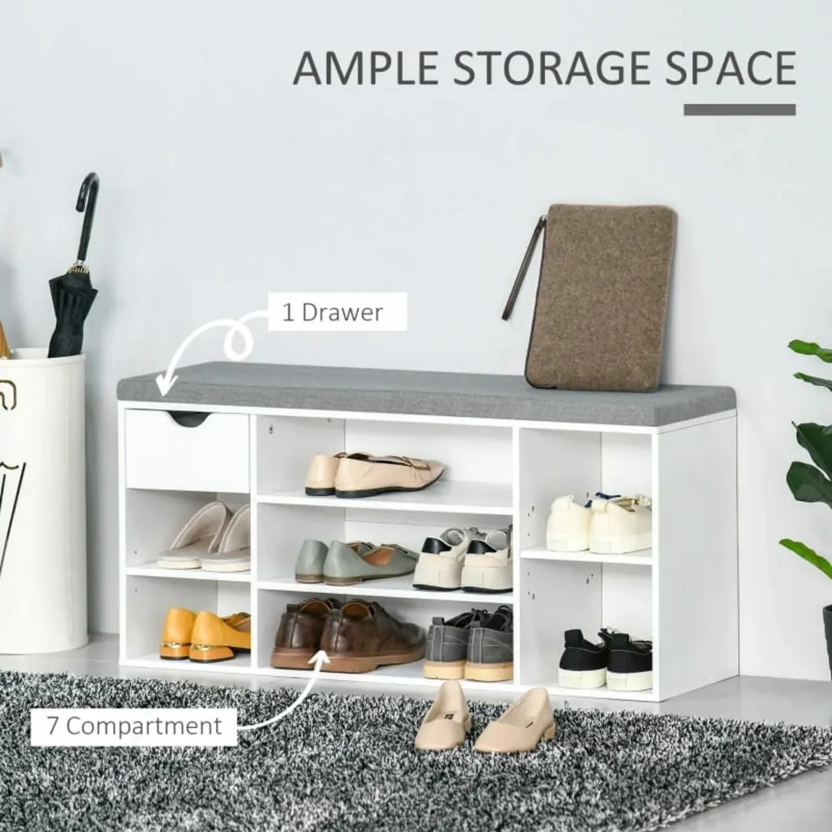 Shoe Bench with Seat Cushion Shoe Storage Cabinet - Image 4
