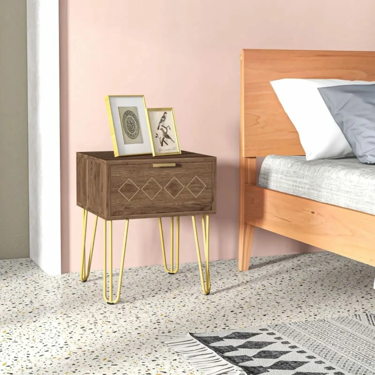 Bedside Table with Drawer, Wooden Nightstand, Mode - Image 3
