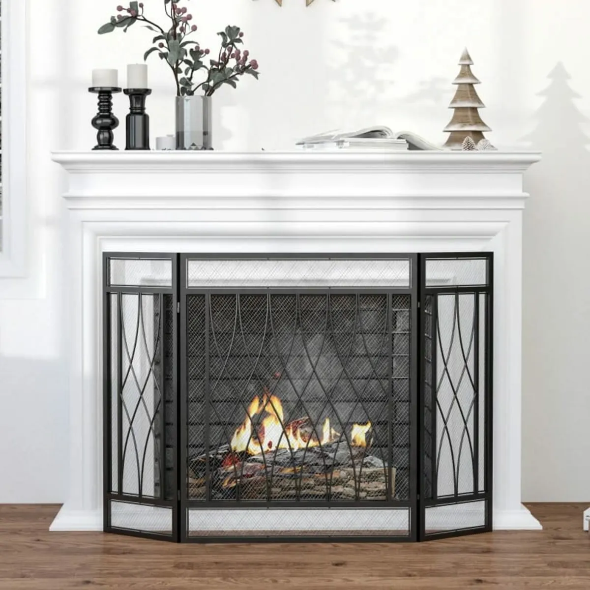 126cm 3-Panel Metal Folding Fireplace Screen Heat - Image 3