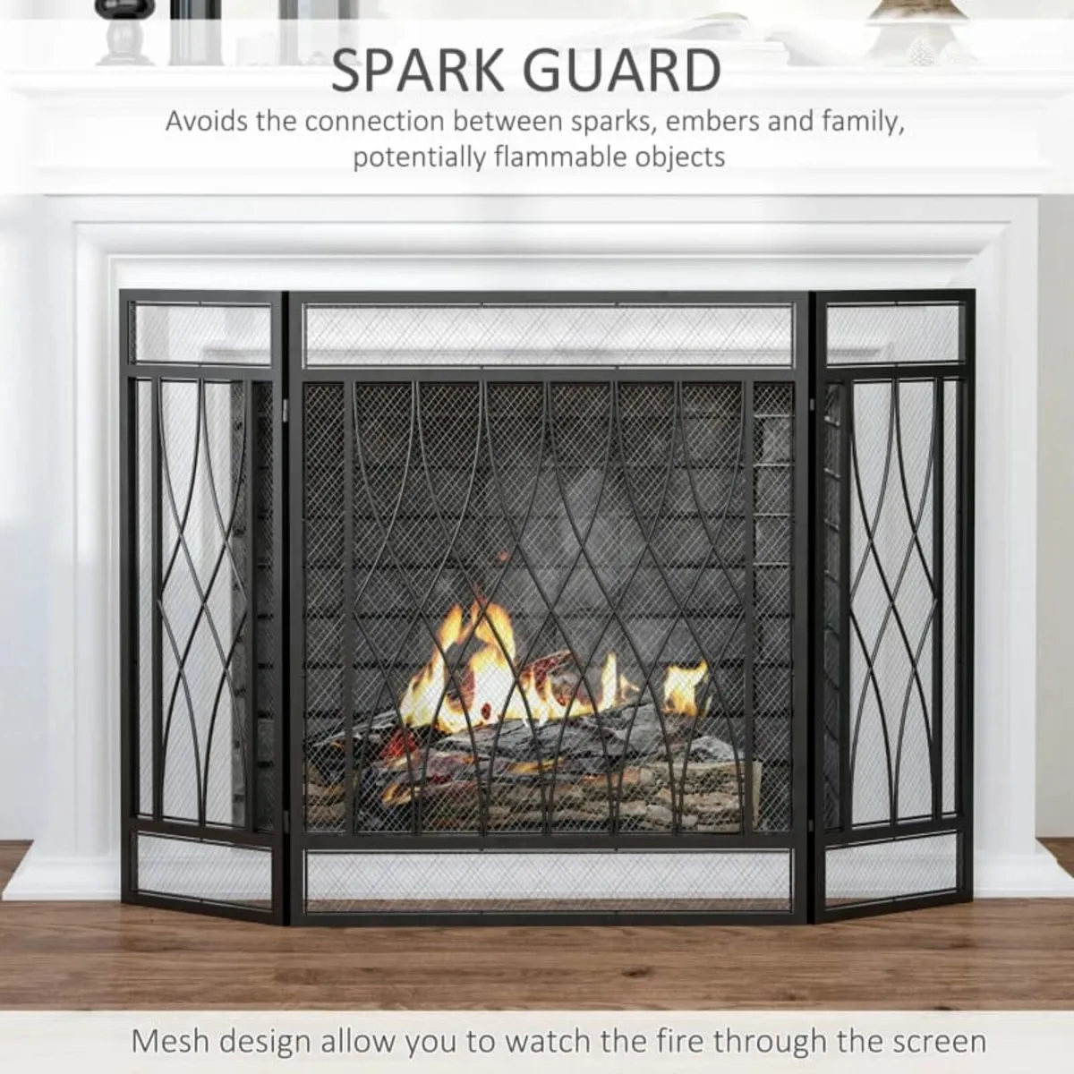 126cm 3-Panel Metal Folding Fireplace Screen Heat - Image 4