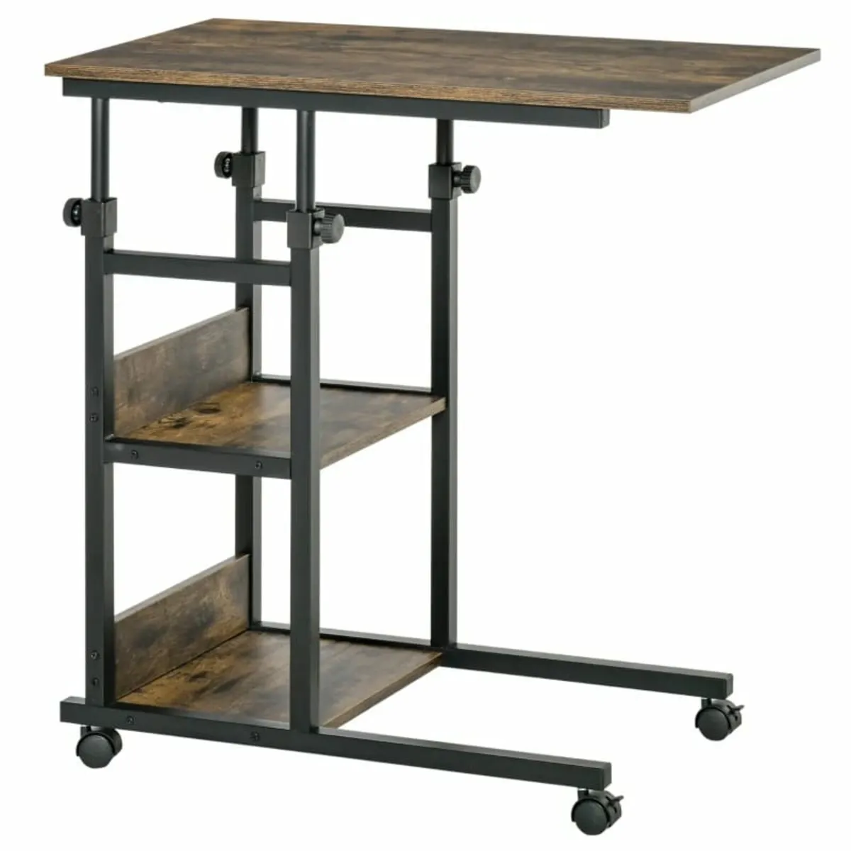 C-Shaped Side Table Industrial Mobile Rolling End - Image 1