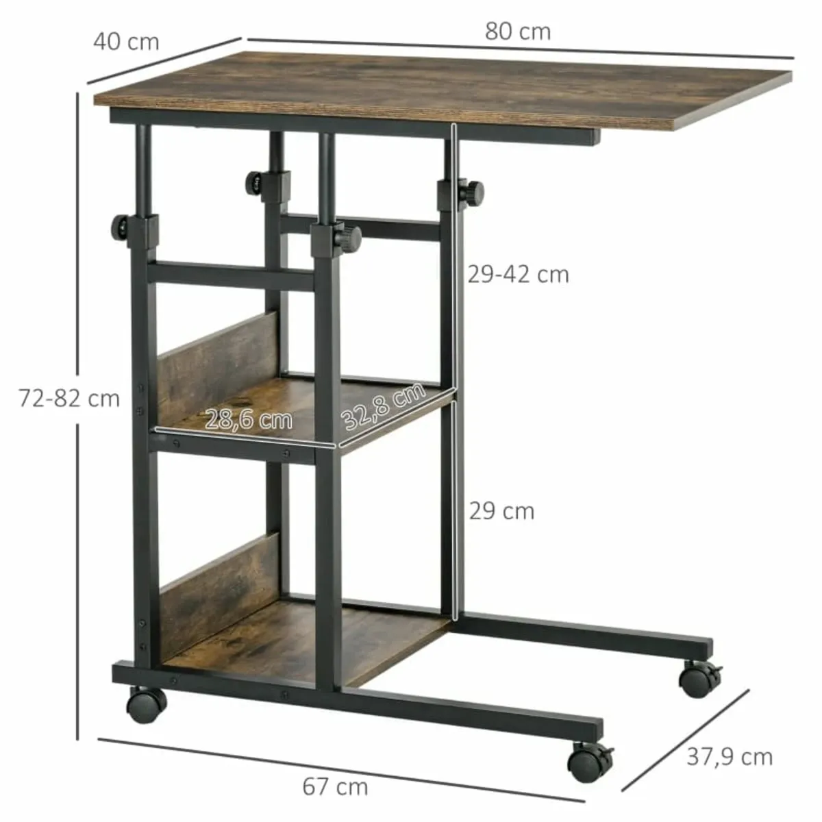C-Shaped Side Table Industrial Mobile Rolling End - Image 2