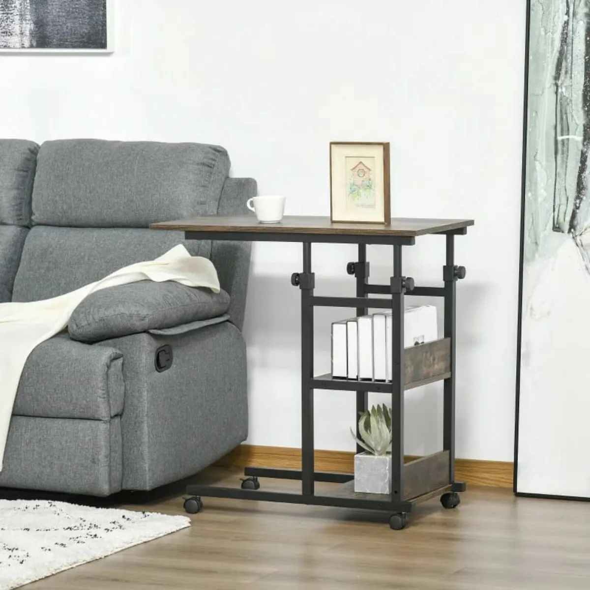 C-Shaped Side Table Industrial Mobile Rolling End - Image 3