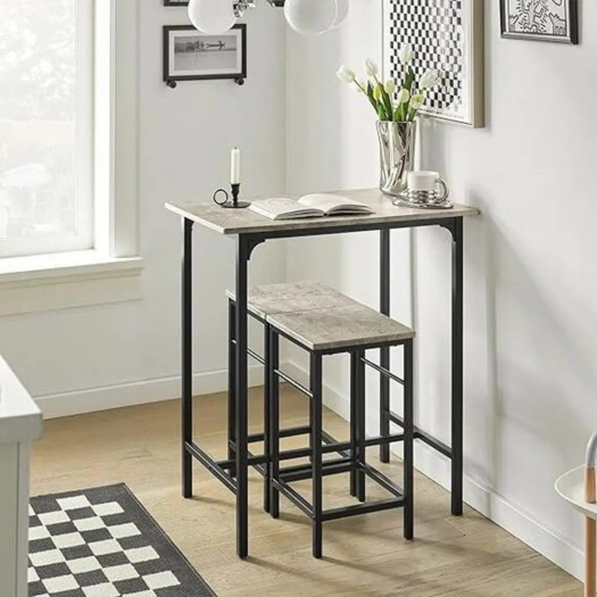 Bar table and 2 stools 3 pc set dining table two s - Image 3
