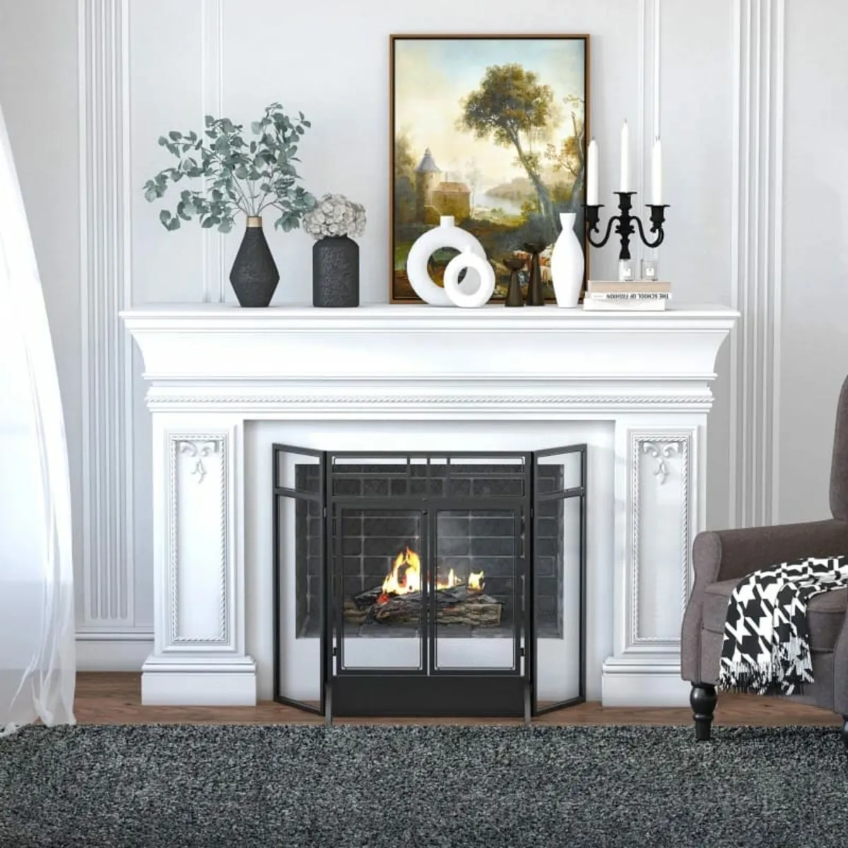 3-Panel Folding Fireplace Screen with Door, Freest - Image 3