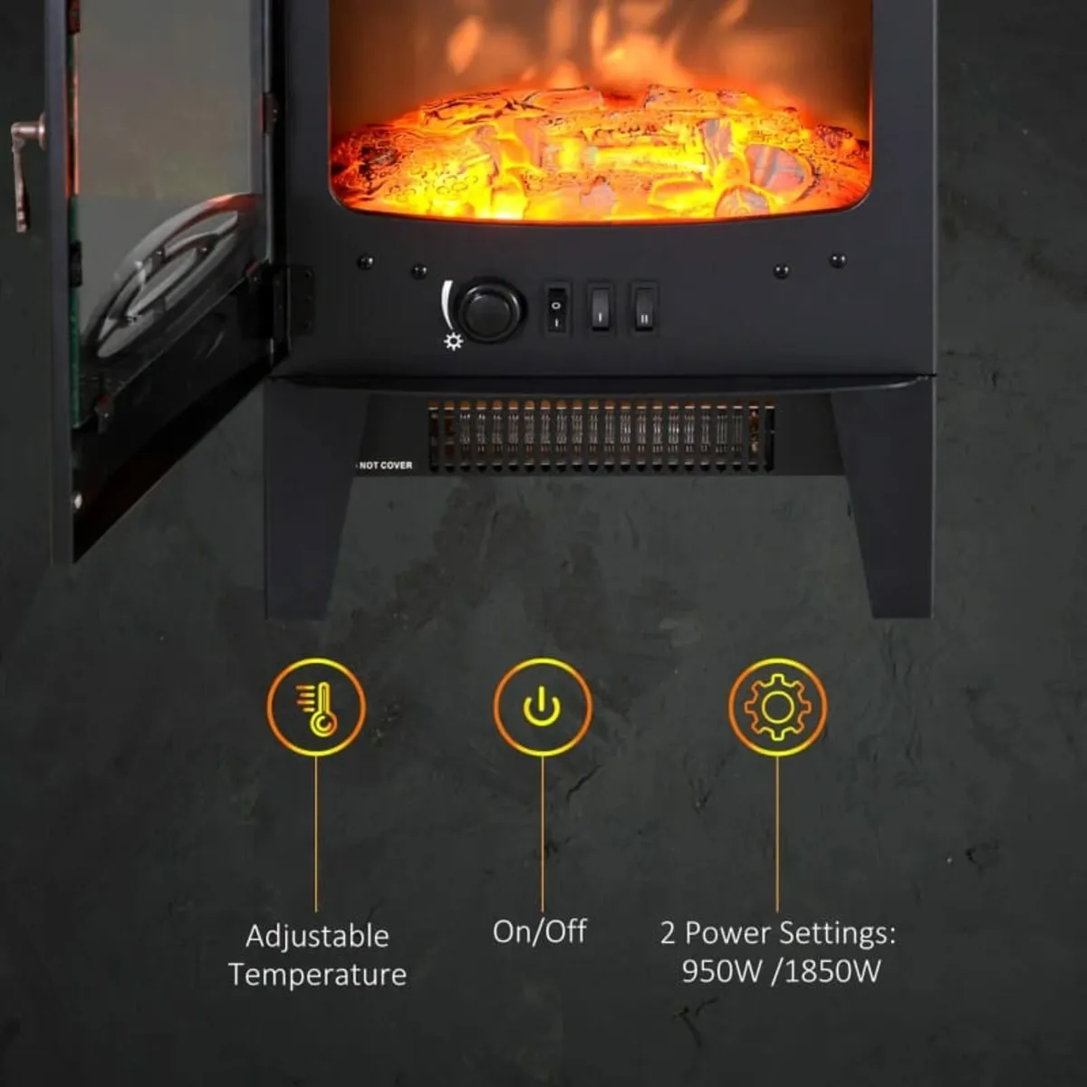 Tempered Glass Casing Electric Fireplace, Freestan - Image 4