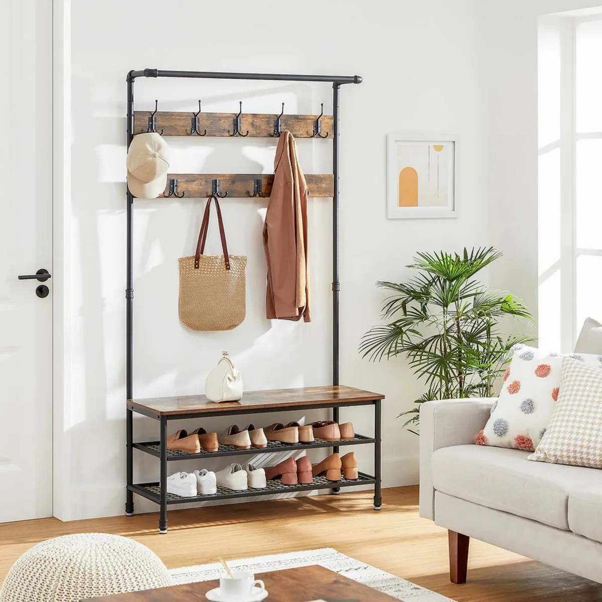 Large coat rack with bench, clothes rack - Image 1