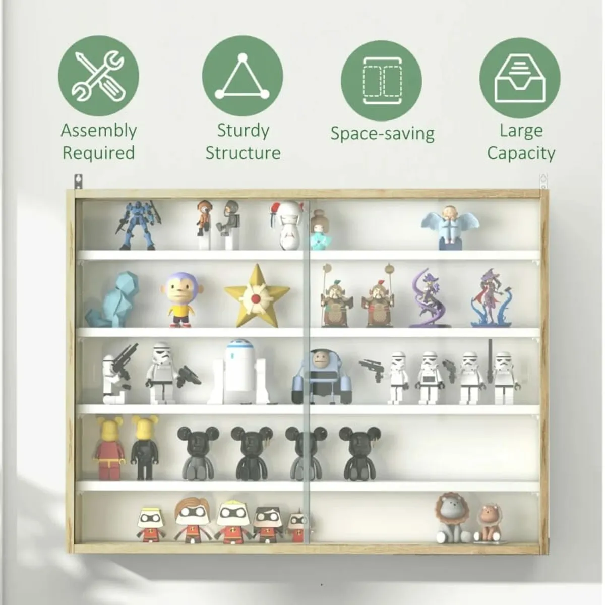 5-Tier Wall Display Shelf Unit Cabinet w/ 4 Adjust - Image 2