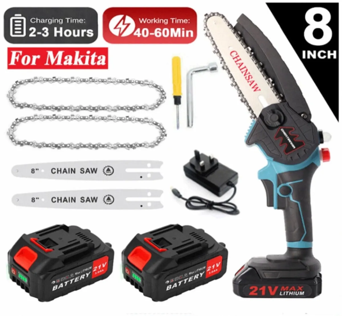 NEW Mini Chainsaw 8” inch 2 Batteries - Image 1