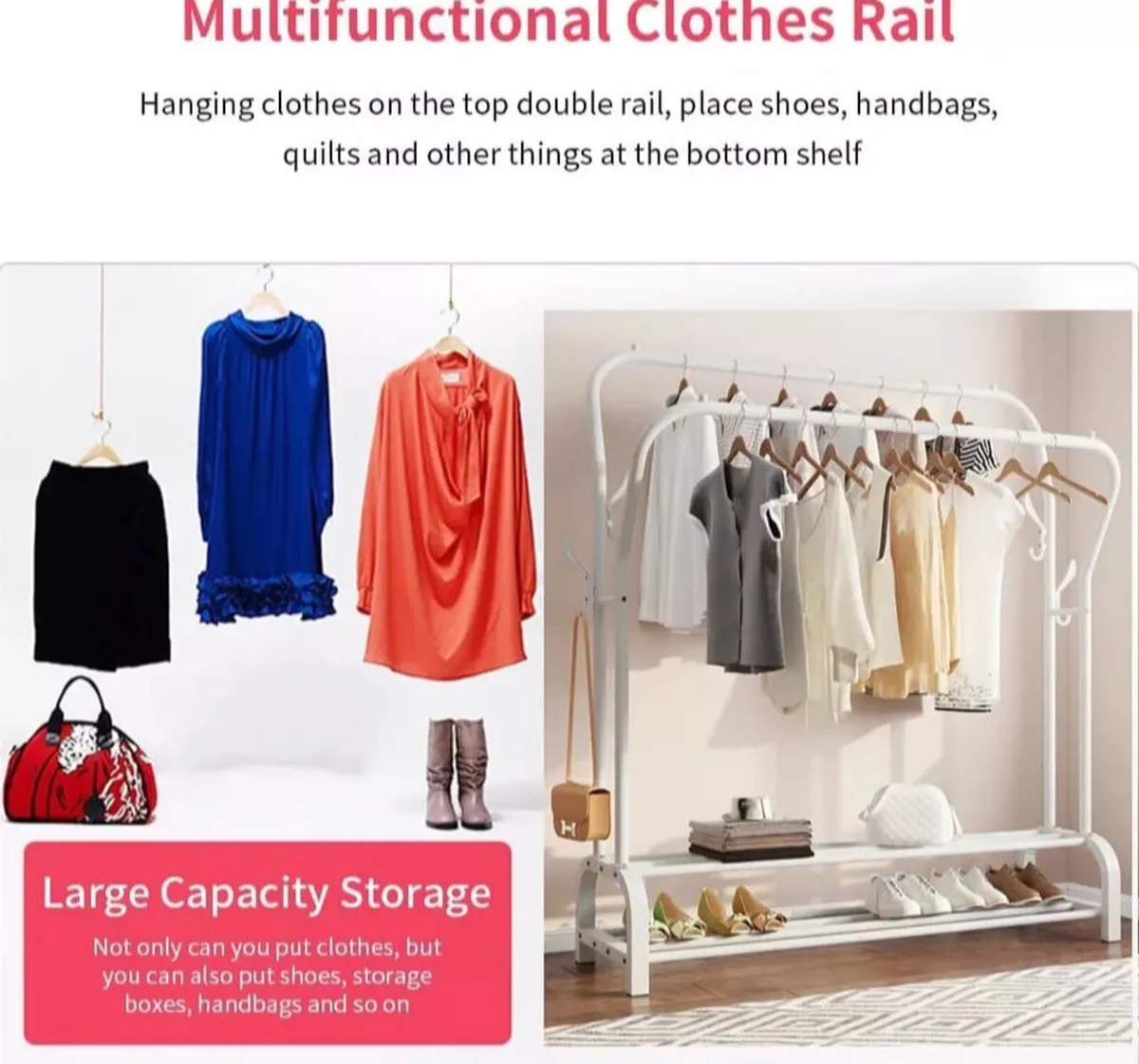 NEW Double Rail Clothes Garment Rack & Shelves - Image 3