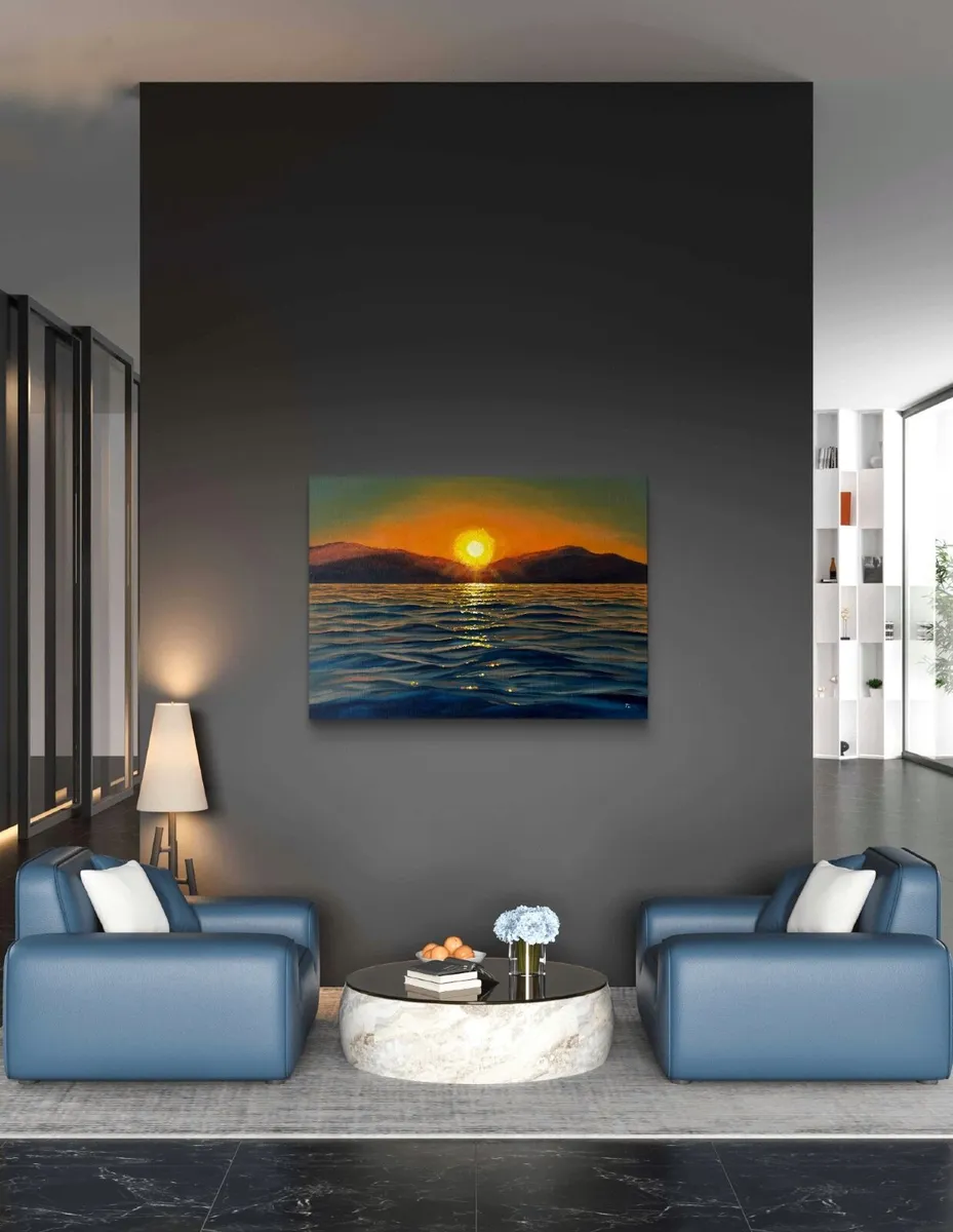 Original oil painting Sunset, Large Wall Art Sea - Image 2