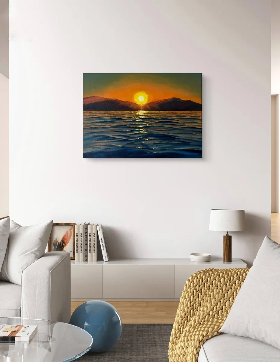 Original oil painting Sunset, Large Wall Art Sea - Image 4