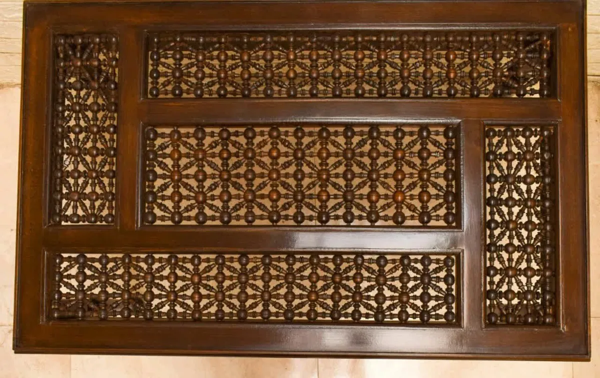 Wood Table with Intricate Lattice Carvings - Image 3