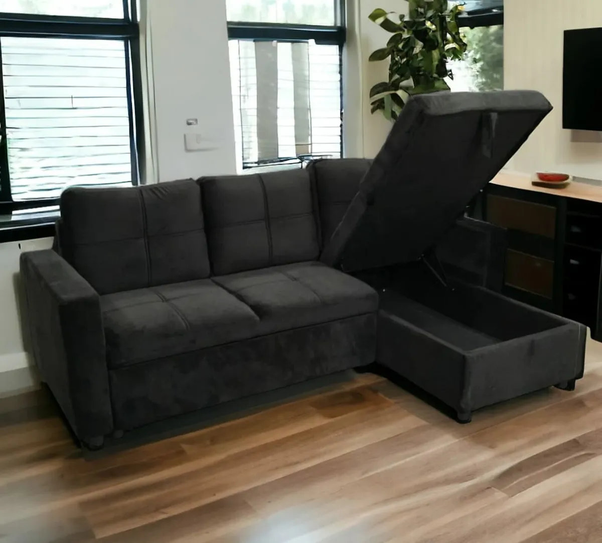 Black Corner Sofa Bed 215cm with Storage Sleep - Image 3