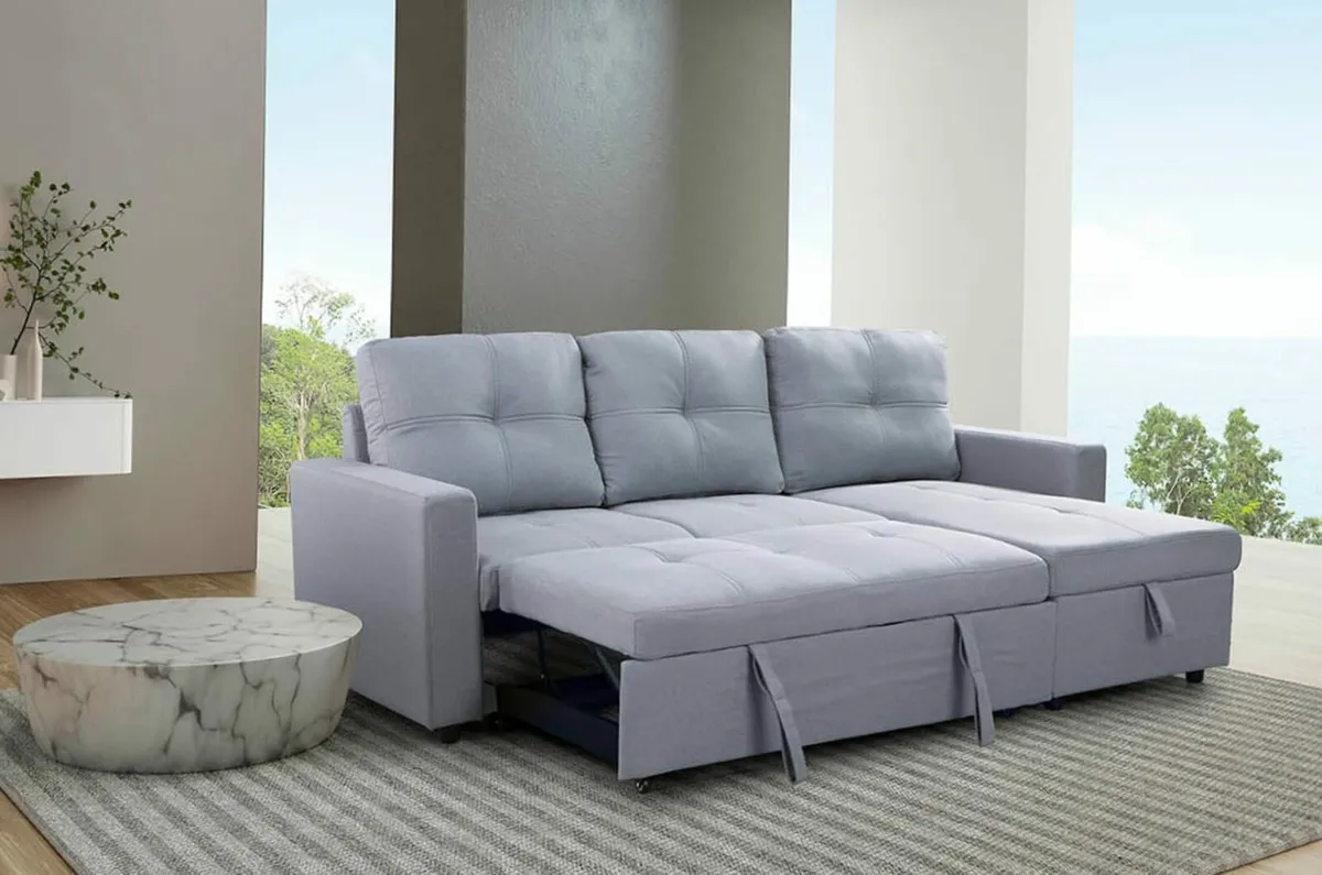 Light Grey Sofa Bed 215cm w/ Storage Sleeper - Image 2