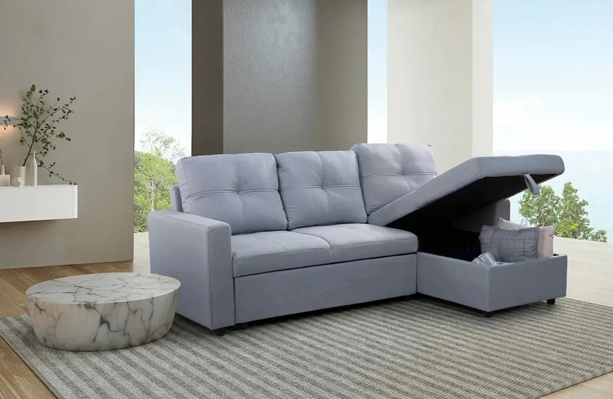 Light Grey Sofa Bed 215cm w/ Storage Sleeper - Image 3