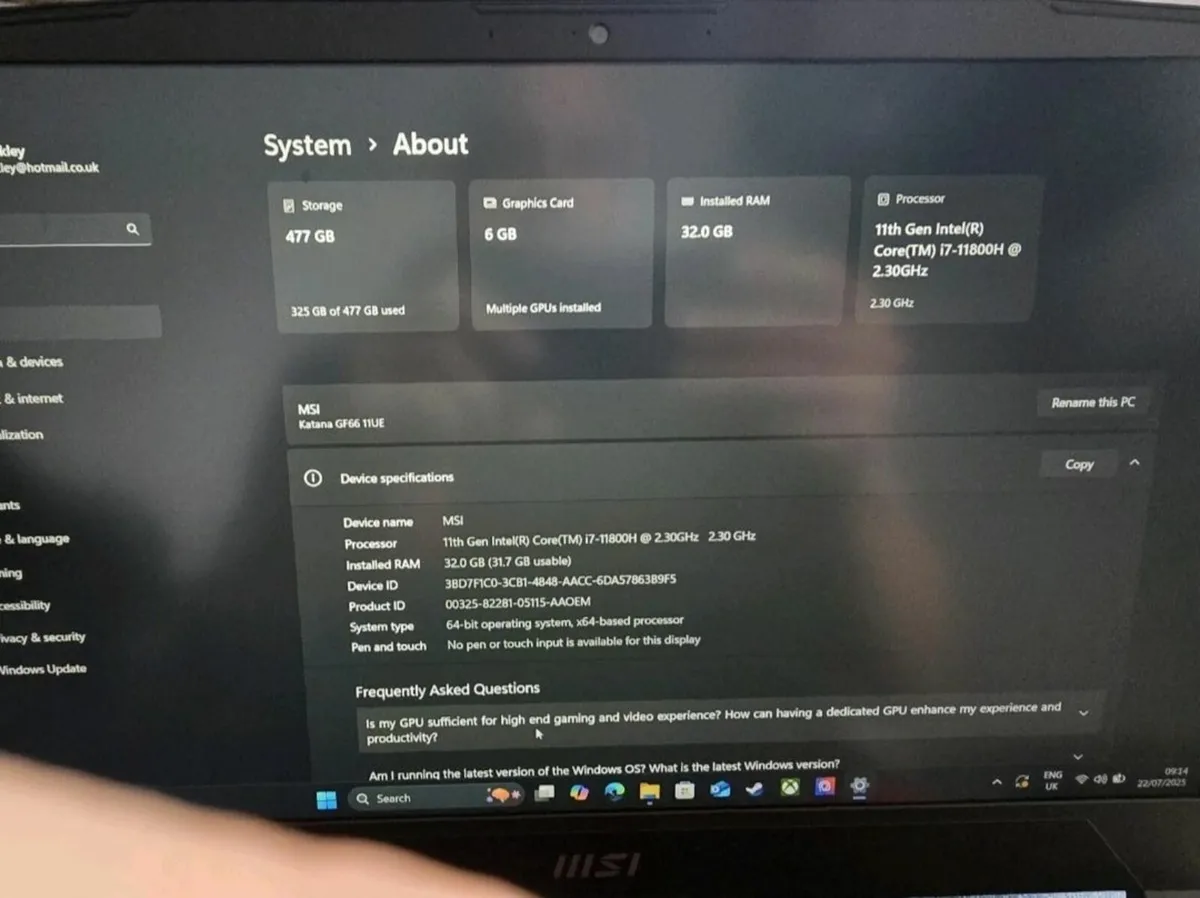💻 MSI Katana GF66 – i7-11800H RTX 3060 , 32GB RAM - Image 2