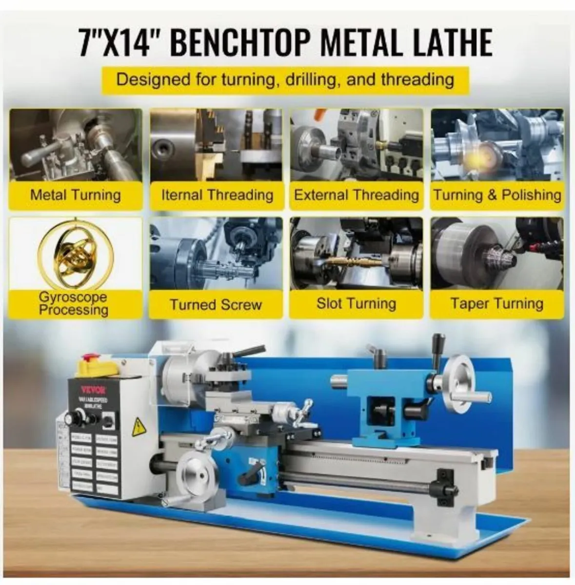 Mini Metal Lathe, 17.8 cm x 35.6 cm - Image 2