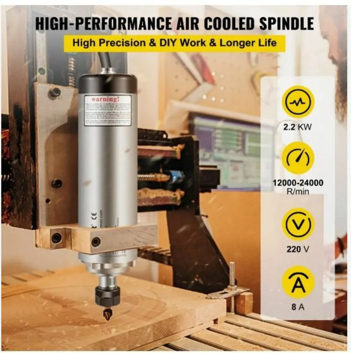 2.2KW 2220V Air Cooled Spindle Motor - Image 3