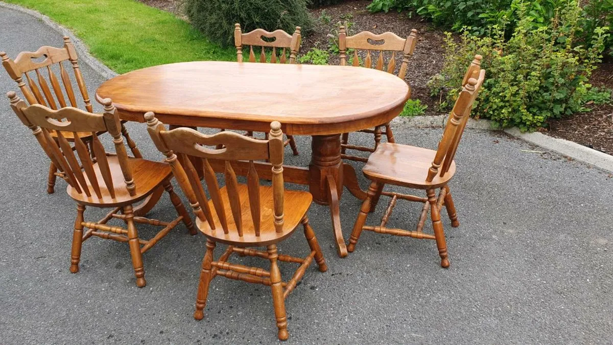 Solid Wood Oval Dining Table & 6 Chairs - Image 1