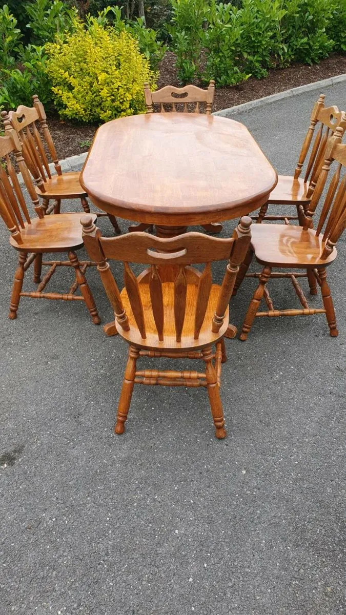Solid Wood Oval Dining Table & 6 Chairs - Image 2