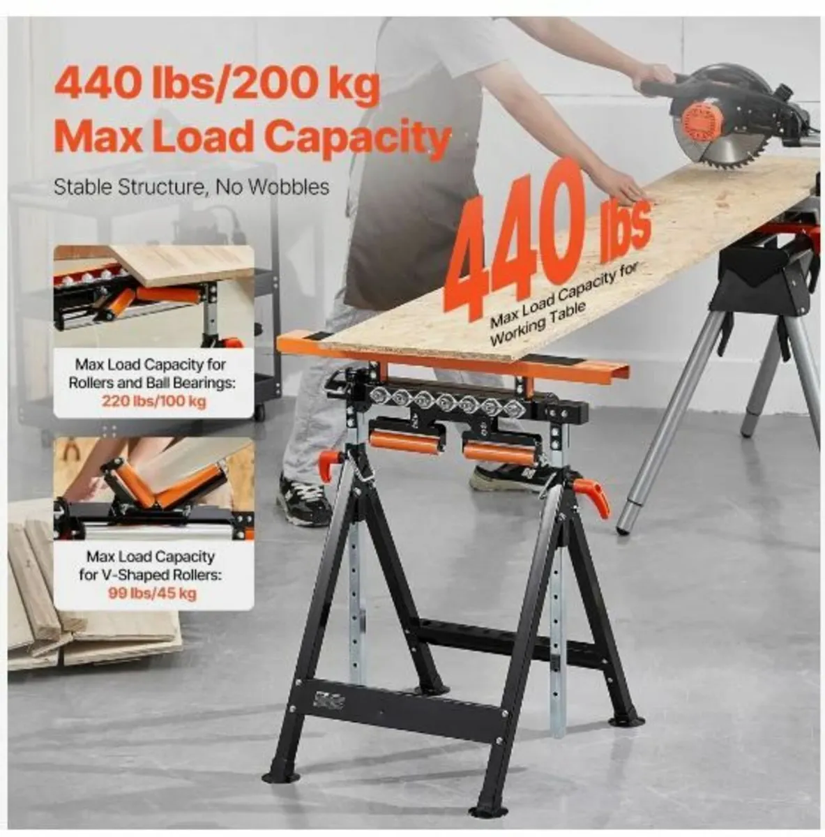 4-in-1 Woodworking Roller Stand Max Load - Image 2