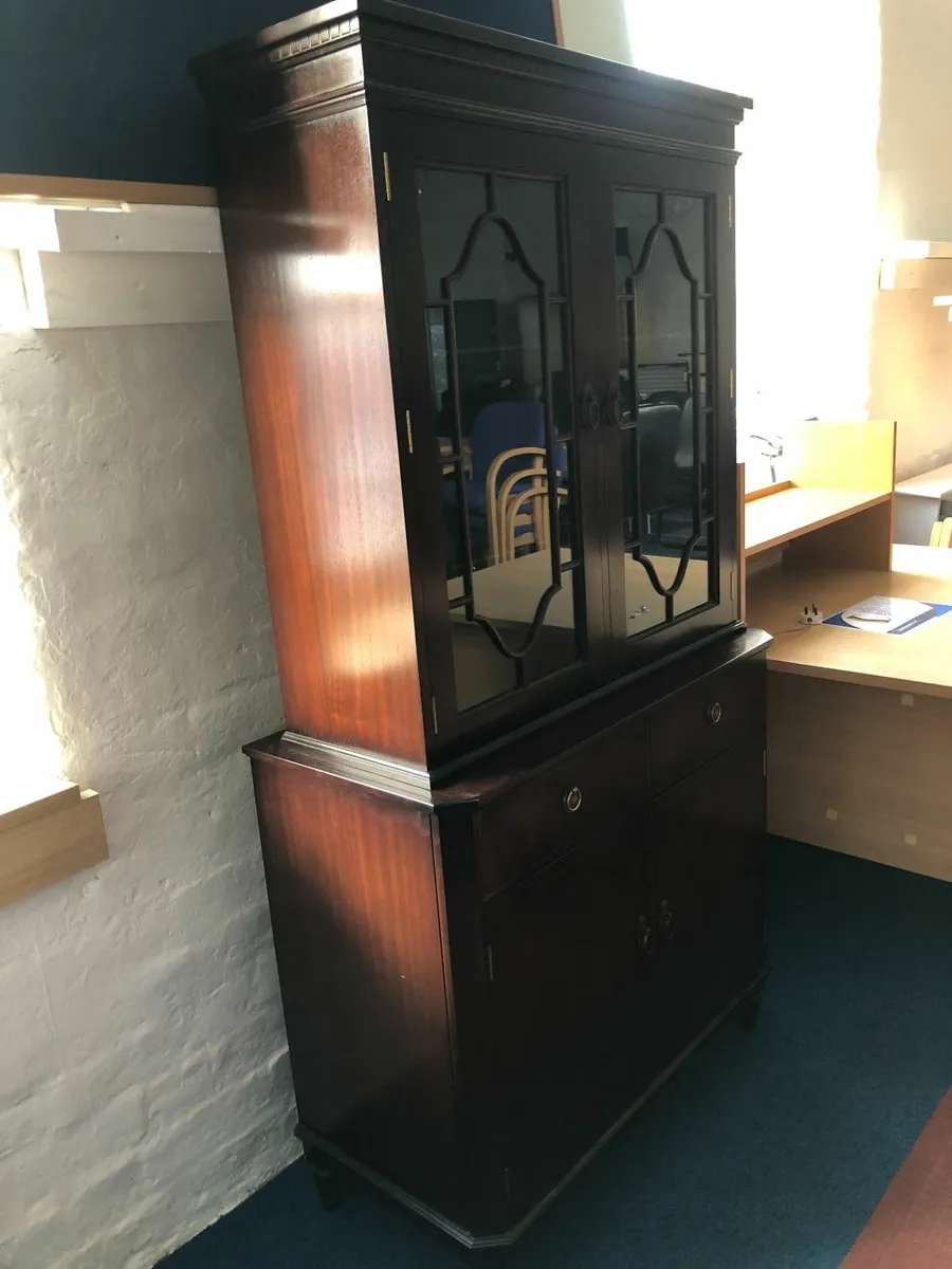 Vintage Glass + Wooden Cabinets - £80 + VAT - Image 1