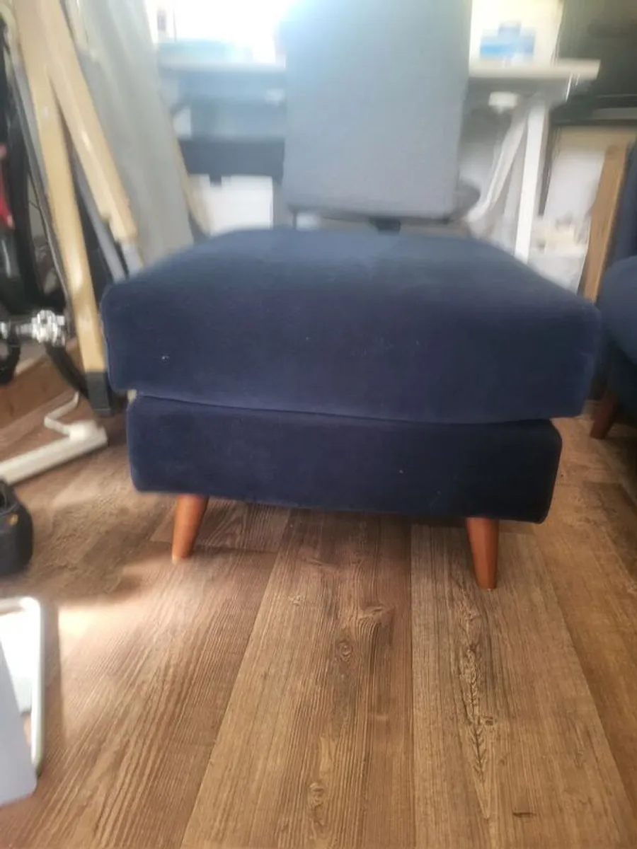 Navy Velvet Sofa + Foot Stool - Image 2