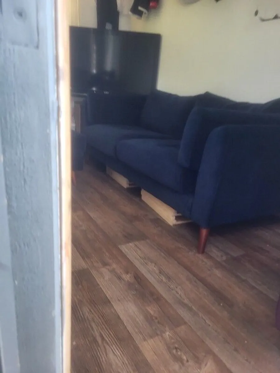Navy Velvet Sofa + Foot Stool - Image 3