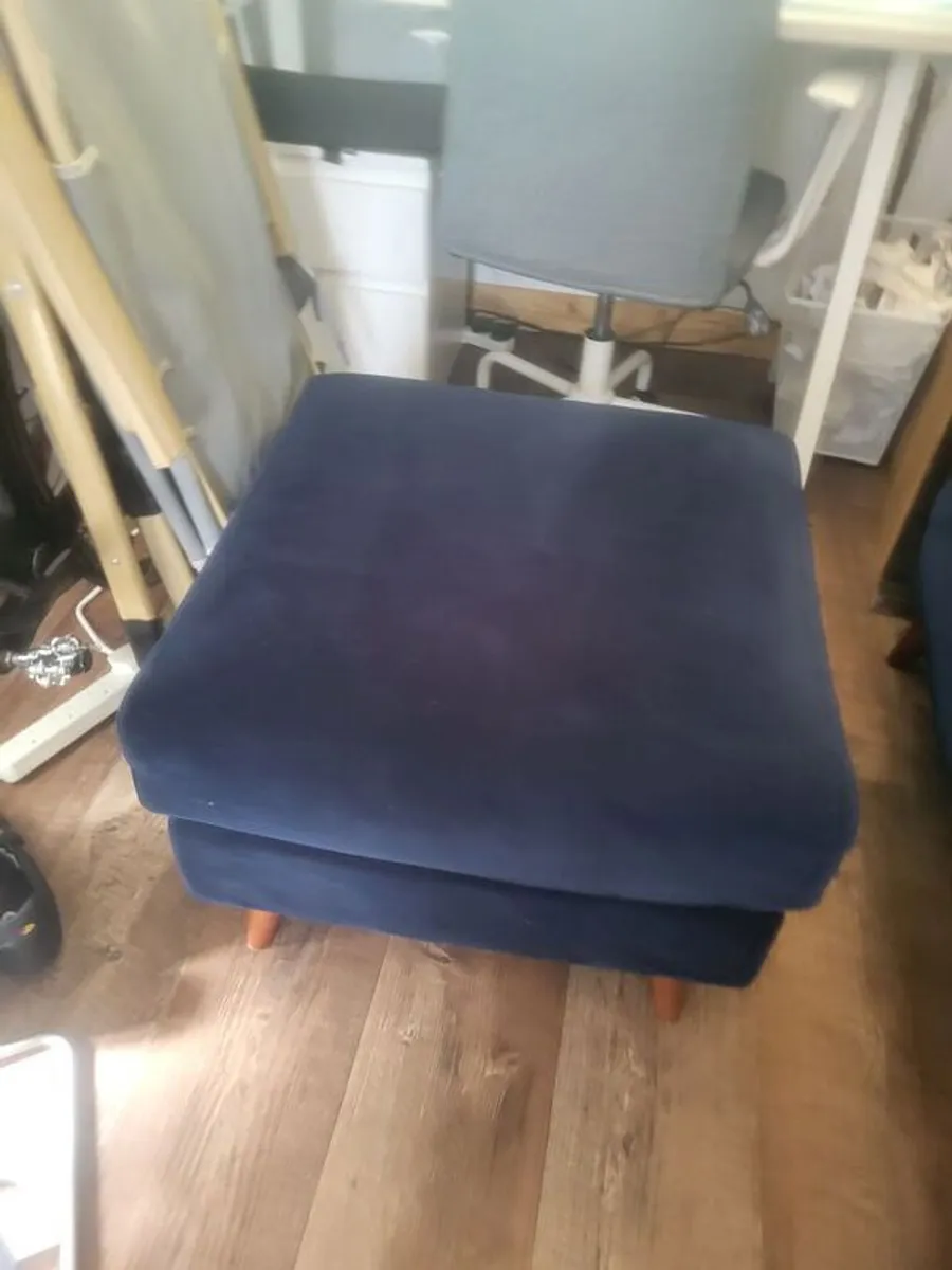 Navy Velvet Sofa + Foot Stool - Image 4