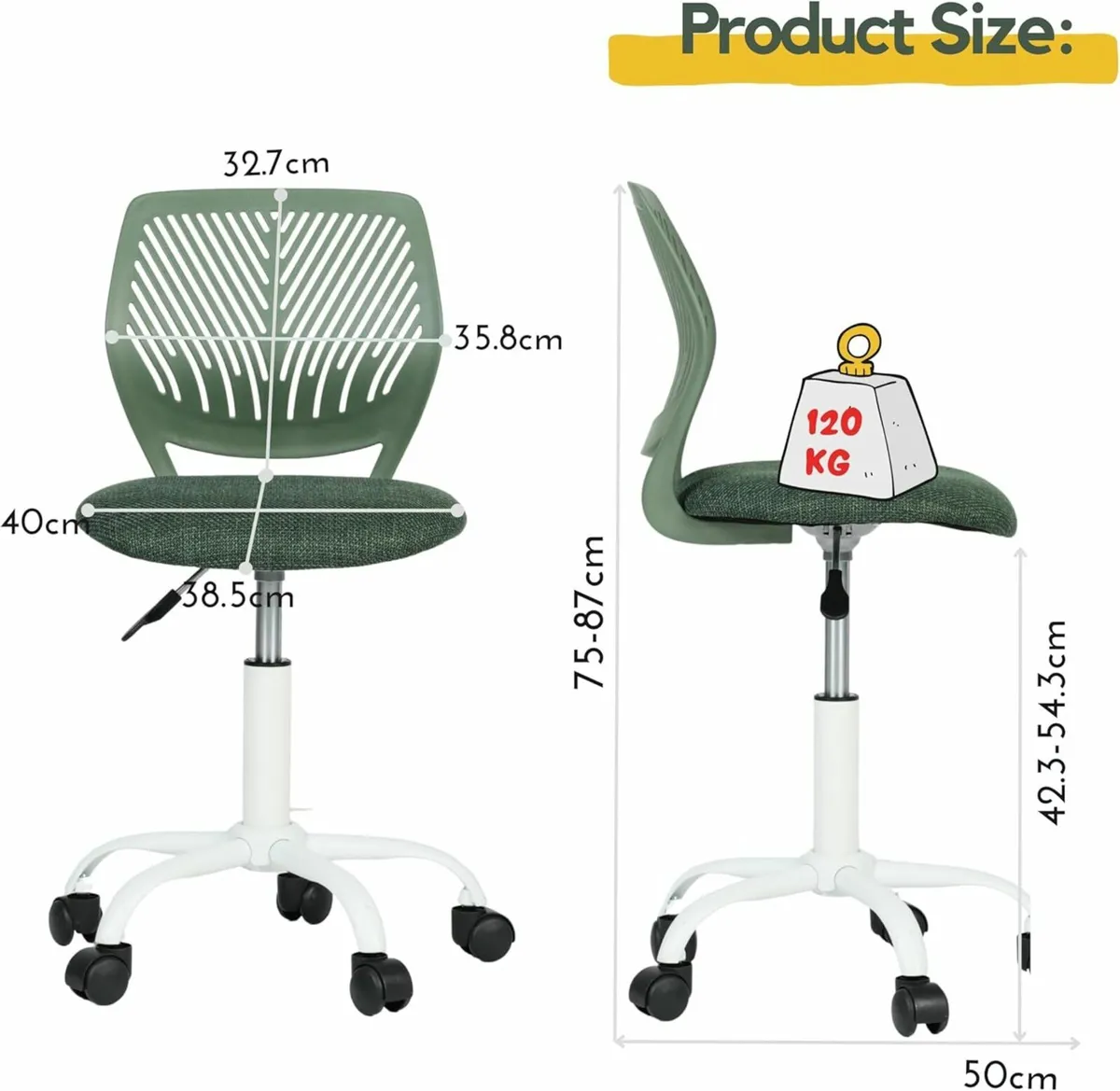 Small Green Desk Chair on Wheels - Image 3