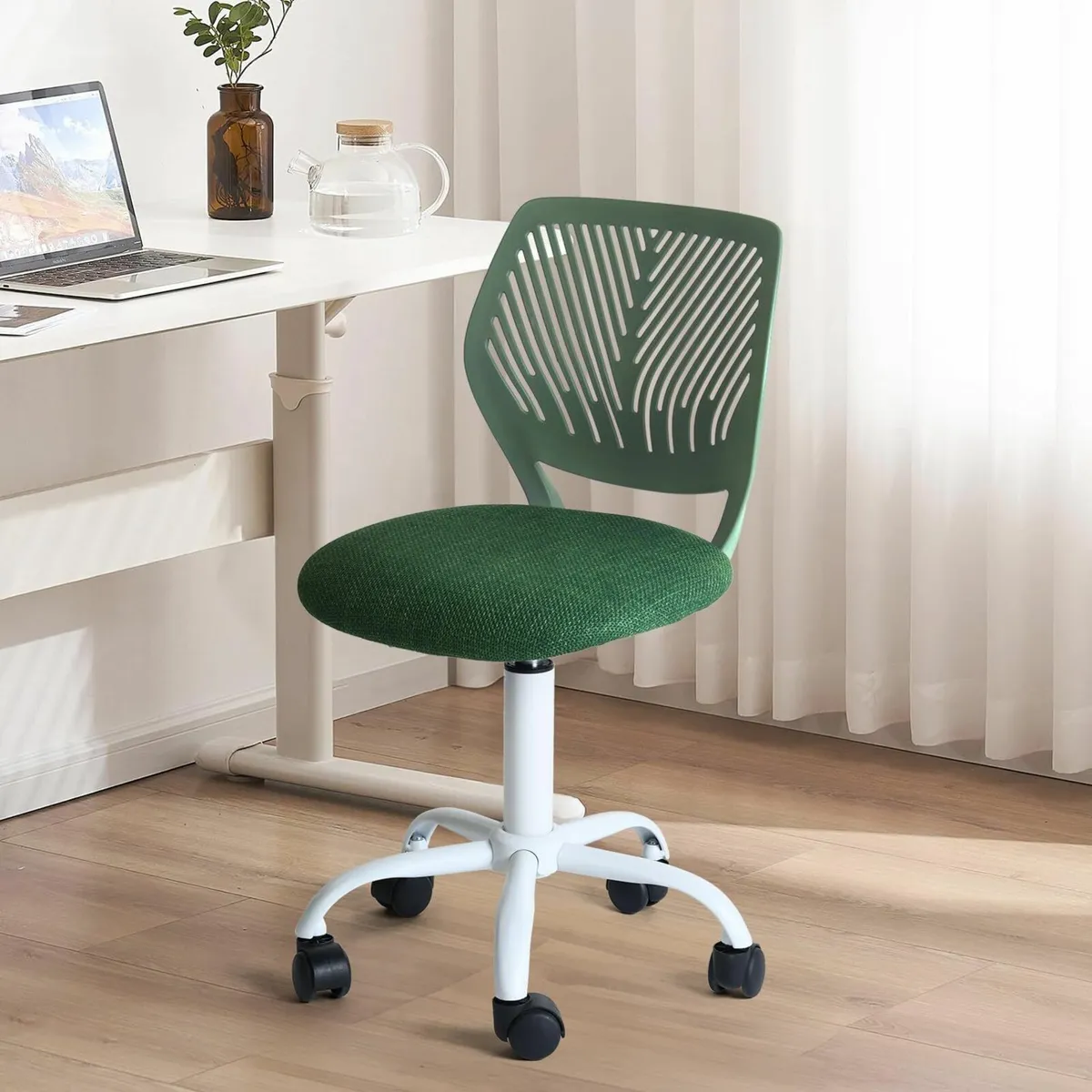 Small Green Desk Chair on Wheels - Image 2