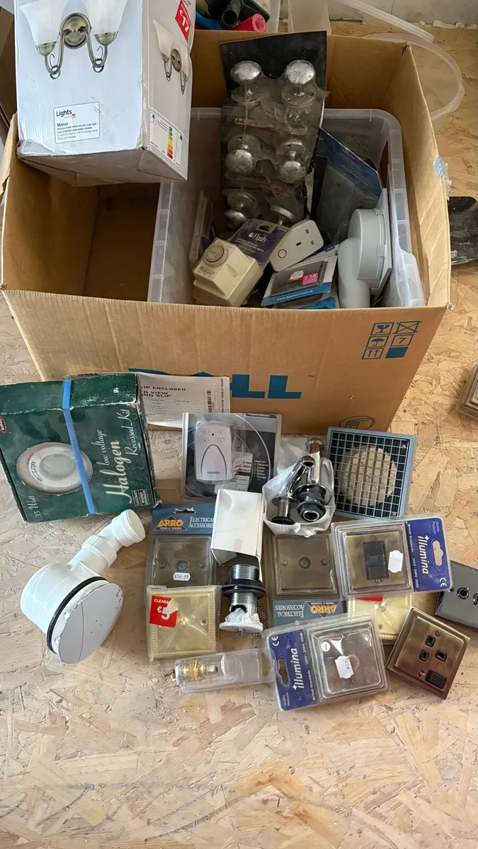 Assorted box of house fixtures