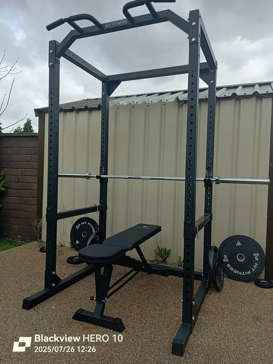 Squat Rack, bench, weights - Image 1