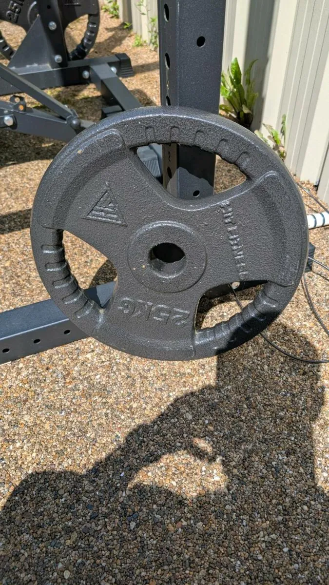 Squat Rack, bench, weights - Image 2