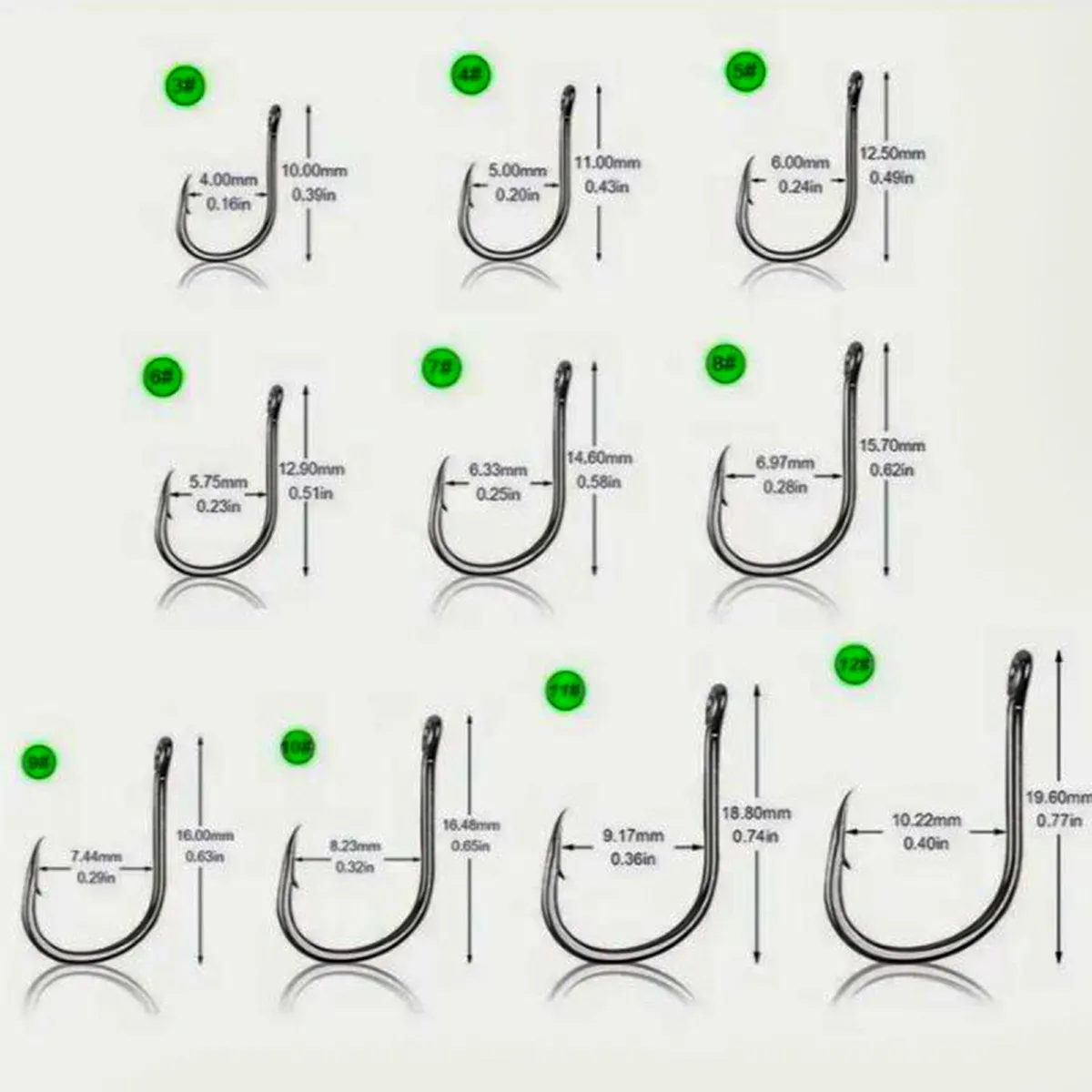 100 PC CARBON STEEL FISHING HOOKS, SIZES (3-12) - Image 2