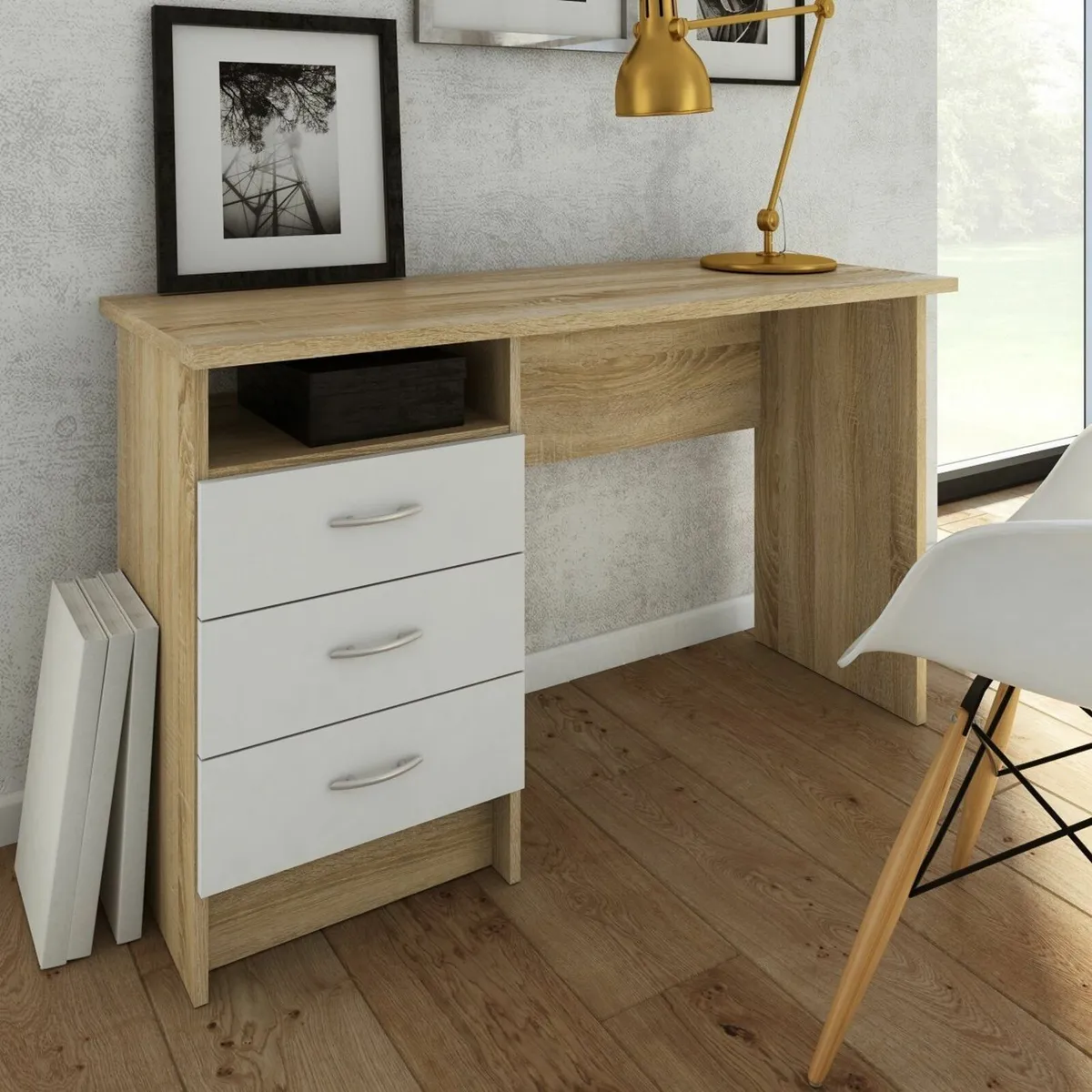 Zoe Desk Oak & White  120x50x72 - Image 4