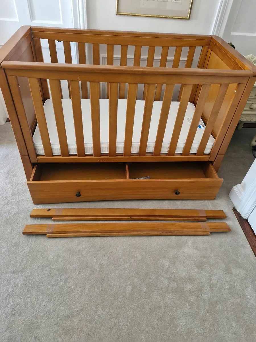 Baby oak large cot-bed and mattress - Image 1