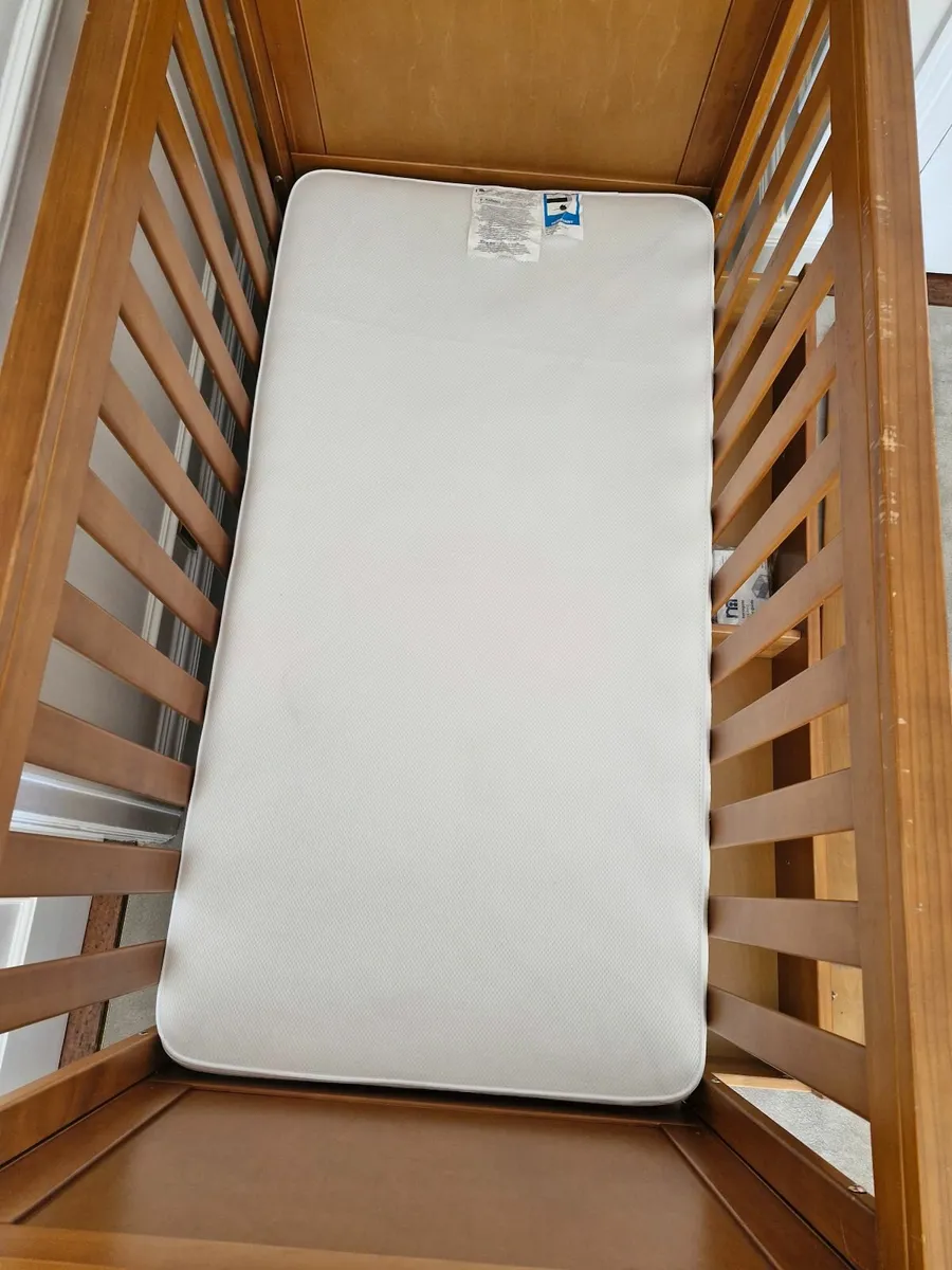 Baby oak large cot-bed and mattress - Image 2