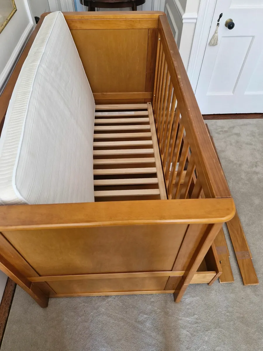 Baby oak large cot-bed and mattress - Image 4
