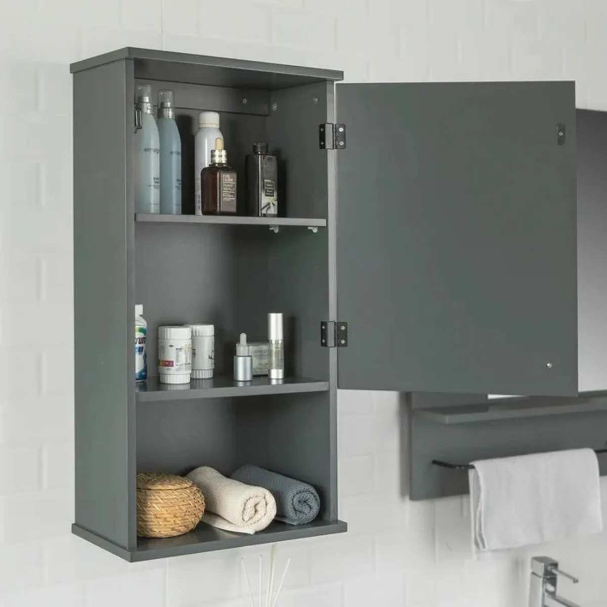 Modern Wall Cabinet with Adjustable Shelf Grey, Bl - Image 2