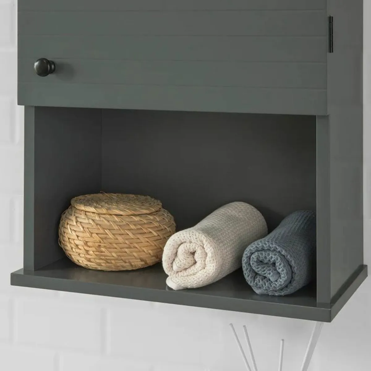 Modern Wall Cabinet with Adjustable Shelf Grey, Bl - Image 3
